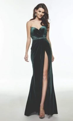 Alyce Paris - 61062 Strapless Velvet Slit Gown