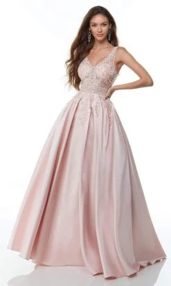 Alyce Paris - 61080 Floral V-Neck Mikado Ballgown