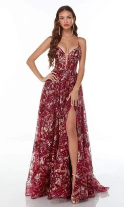 Alyce Paris - 61126 Sequined High Slit A-Line Gown