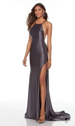 Alyce Paris - 61161 Halter Side Sheer Satin Gown