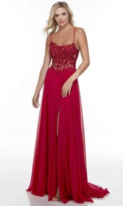Alyce Paris 61198 - Scoop Neck High Slit Prom Gown 14 Alyce Paris 61198 - Scoop Neck High Slit Prom Gown
