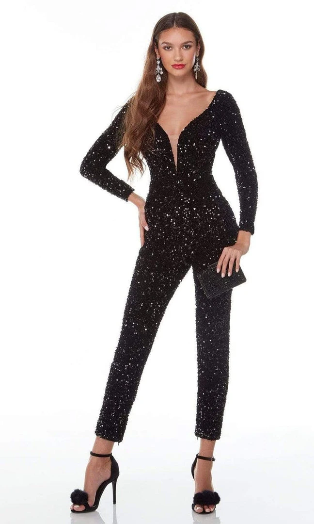 Alyce Paris - 61217 V Neck And Back Sequined Jumpsuit 3 Alyce Paris - 61217 V Neck And Back Sequined Jumpsuit