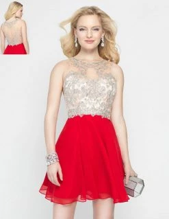 Alyce Paris Crystal Embellished Sheer Cocktail Dress Short Dresses