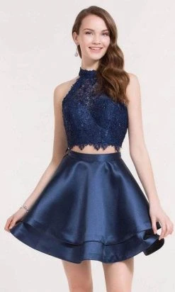 Alyce Paris Two Piece Halter Lace Mikado Cocktail Dress 3735