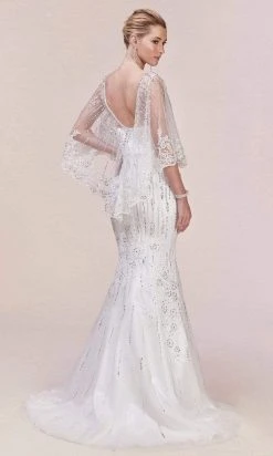 Andrea And Leo - 5263 Illusion Neckline Beaded Lace Capelet Gown