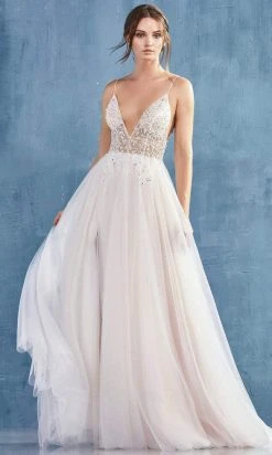Andrea And Leo - A0672 Illusion Beaded Bodice Tulle A-Line Gown
