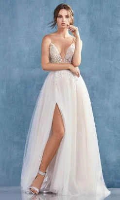 Andrea And Leo - A0672 Illusion Beaded Bodice Tulle A-Line Gown