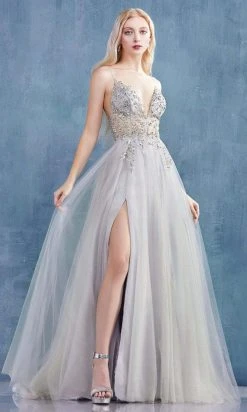Andrea And Leo - A0672 Illusion Beaded Bodice Tulle A-Line Gown