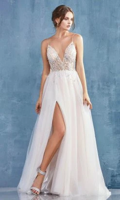 Andrea And Leo - A0672 Illusion Beaded Bodice Tulle A-Line Gown