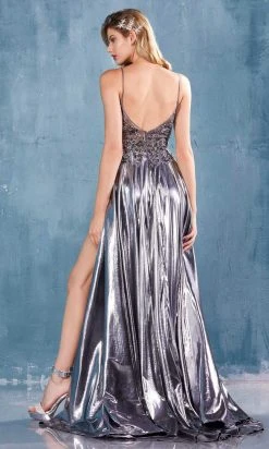 Andrea And Leo - A0742 Beaded Plunging V Neck Dress With Slits