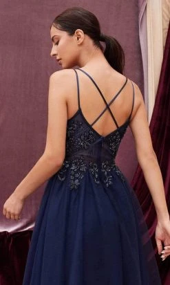 Andrea And Leo - A0762S Beaded Plunging V Neck Tea Length Dress