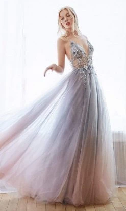 Andrea And Leo - A0850 Applique Deep V Neck A-Line Gown