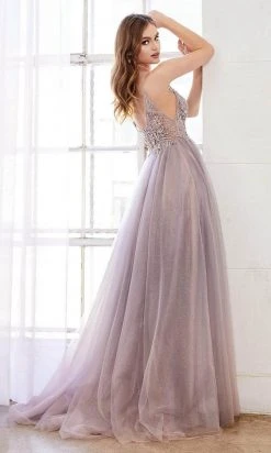 Andrea And Leo - A0850 Applique Deep V Neck A-Line Gown