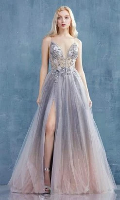 Andrea And Leo - A0850 Applique Deep V Neck A-Line Gown