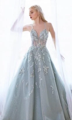 Andrea And Leo - A0892 Floral Embroidered V Neck Ballgown