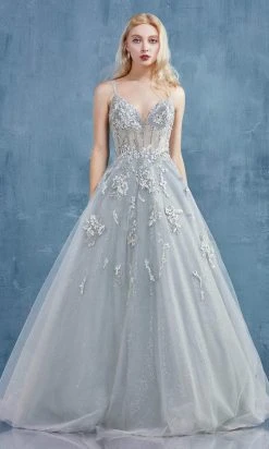 Andrea And Leo - A0892 Floral Embroidered V Neck Ballgown