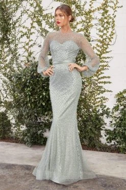 Andrea And Leo - A0997 Pearl Beaded Long Sleeve Trumpet Gown