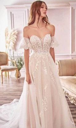 Andrea And Leo A1014C - Off-Shoulder Leaf Motif Bridal Gown