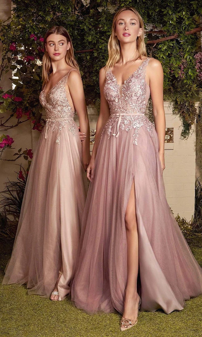 Andrea And Leo - A1045 Appliqued Tulle High Slit Gown 5 Andrea And Leo - A1045 Appliqued Tulle High Slit Gown