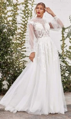 Andrea And Leo - A1074W High Neck Shirred Bridal Gown