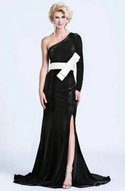 Ashley Lauren - 1073 One Sleeve Velvet Evening Dress