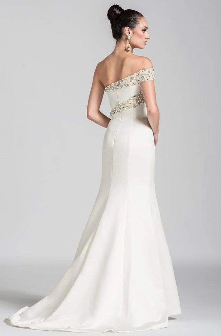 Ashley Lauren - 1082 Pearl Beaded Asymmetric Trumpet Dress 4 Ashley Lauren - 1082 Pearl Beaded Asymmetric Trumpet Dress