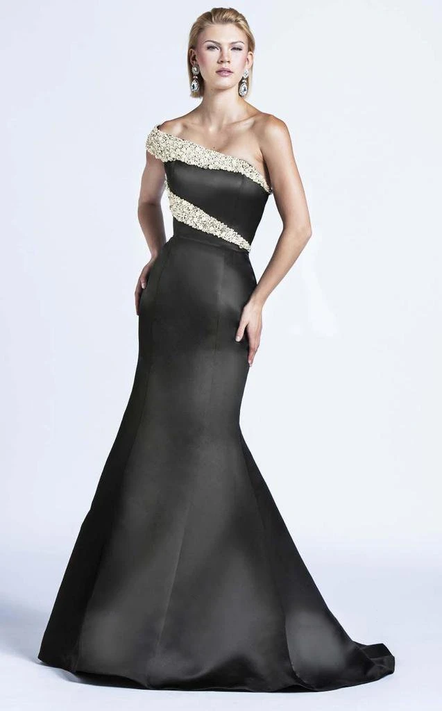 Ashley Lauren - 1082 Pearl Beaded Asymmetric Trumpet Dress 6 Ashley Lauren - 1082 Pearl Beaded Asymmetric Trumpet Dress