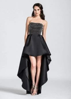 Ashley Lauren - 1089 Polka Dot Beaded High Low A-line Dress