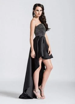 Ashley Lauren - 1089 Polka Dot Beaded High Low A-line Dress