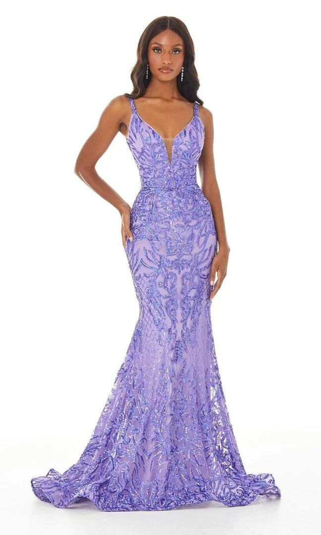 Ashley Lauren - 11015 Sequined Deep V Neck Mermaid Dress With Train 3 Ashley Lauren - 11015 Sequined Deep V Neck Mermaid Dress With Train
