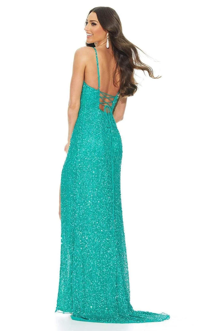 Ashley Lauren - 11037 V-Neck Lace-up Back High Slit Full Sequin Gown 5 Ashley Lauren - 11037 V-Neck Lace-up Back High Slit Full Sequin Gown