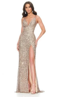 Ashley Lauren - 11037 V-Neck Lace-up Back High Slit Full Sequin Gown 15 Ashley Lauren - 11037 V-Neck Lace-up Back High Slit Full Sequin Gown