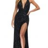 Ashley Lauren - 11068 Beaded Deep Halter V Neck Long Dress
