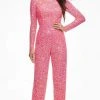 Ashley Lauren - 11079 Fully Beaded Sheer Long Sleeve Jumpsuit