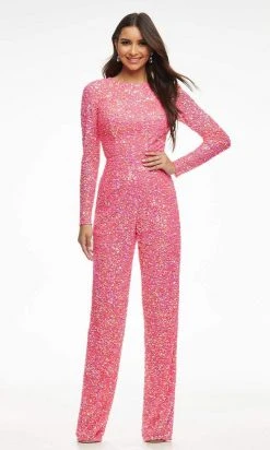 Ashley Lauren - 11079 Fully Beaded Sheer Long Sleeve Jumpsuit