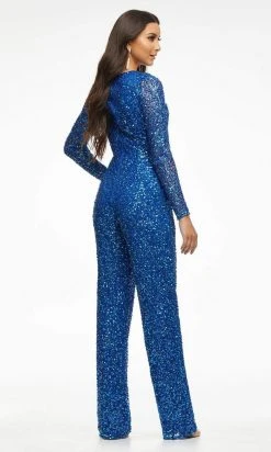 Ashley Lauren - 11079 Fully Beaded Sheer Long Sleeve Jumpsuit