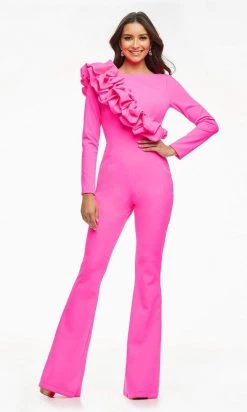 Ashley Lauren - 11088 One Colored Ruffled Crepe Jumpsuit