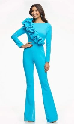 Ashley Lauren - 11088 One Colored Ruffled Crepe Jumpsuit