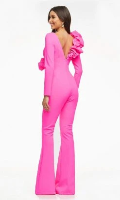 Ashley Lauren - 11088 One Colored Ruffled Crepe Jumpsuit