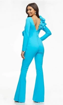 Ashley Lauren - 11088 One Colored Ruffled Crepe Jumpsuit