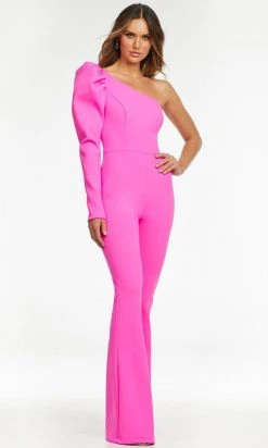 Ashley Lauren - 11120 Puff Sleeve Asymmetric Jumpsuit