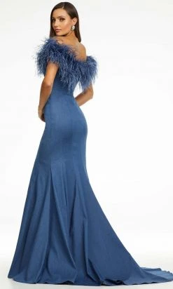 Ashley Lauren - 11122 Off Shoulder Denim Trumpet Gown