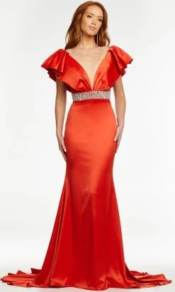 Ashley Lauren - 11130 Ruffled V-Neck Trumpet Gown