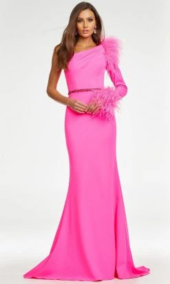 Ashley Lauren - 11131 Feather Detail Long Sleeve Gown