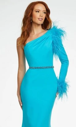 Ashley Lauren - 11131 Feather Detail Long Sleeve Gown