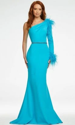 Ashley Lauren - 11131 Feather Detail Long Sleeve Gown