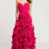 Ashley Lauren - 1117 Pleated Deep Sweetheart Ruffled Floral A-line Dress