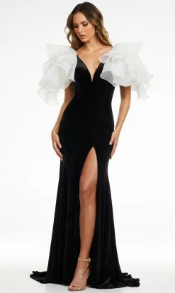 Ashley Lauren - 11172 Ruffled Shoulder High Slit Gown