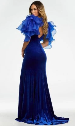 Ashley Lauren - 11172 Ruffled Shoulder High Slit Gown