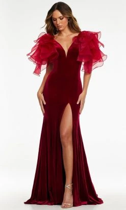 Ashley Lauren - 11172 Ruffled Shoulder High Slit Gown